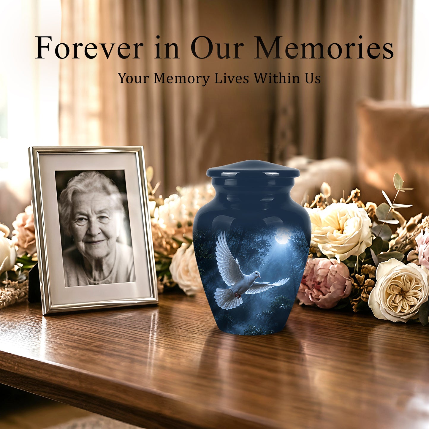 White Flying Dove Cremation Urn - Night Moon Memorial Urns For Ashes