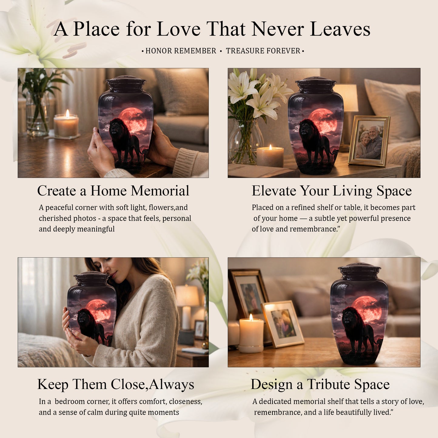 Lion Themed Cremation Urns - Blood Moon Scenic Urns For Loved Ones