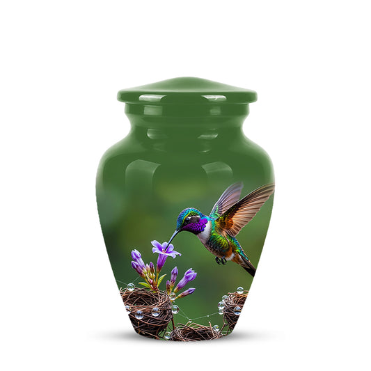Colorful Hummingbird Memorial Urn - Green Burial Urns For Women Ashes