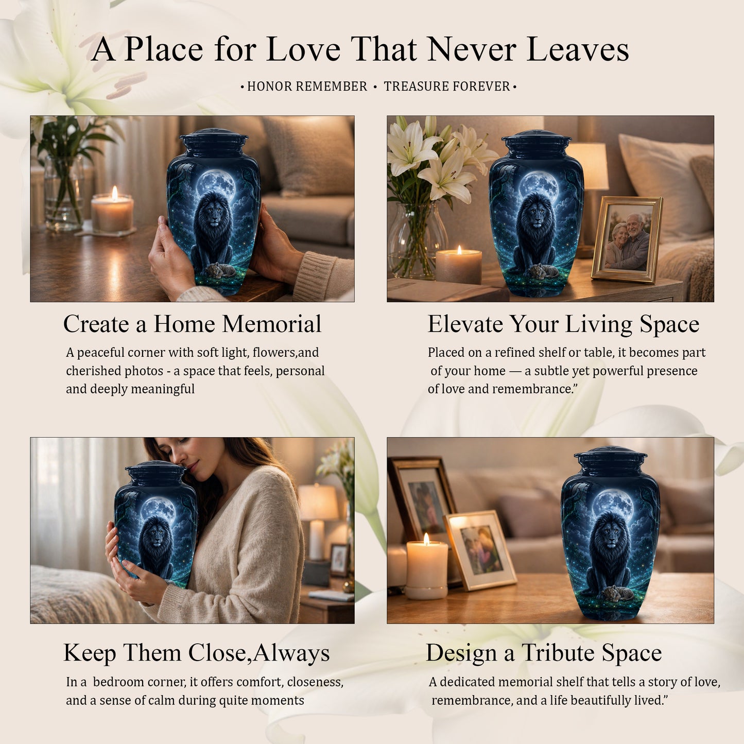 Lion And Moon Memorial Urn - Lion Adult Male Funeral Urns For Ashes
