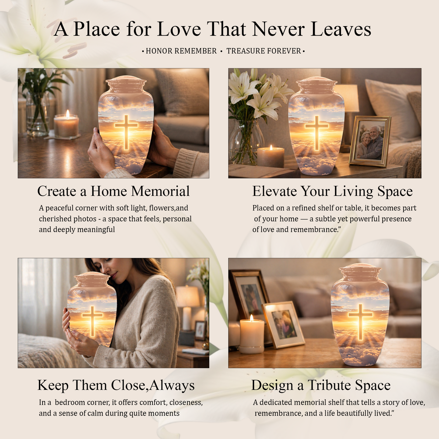 Christian Cross in Sky Cremation Urn - Beautiful Artistic Burial Urns For Ashes