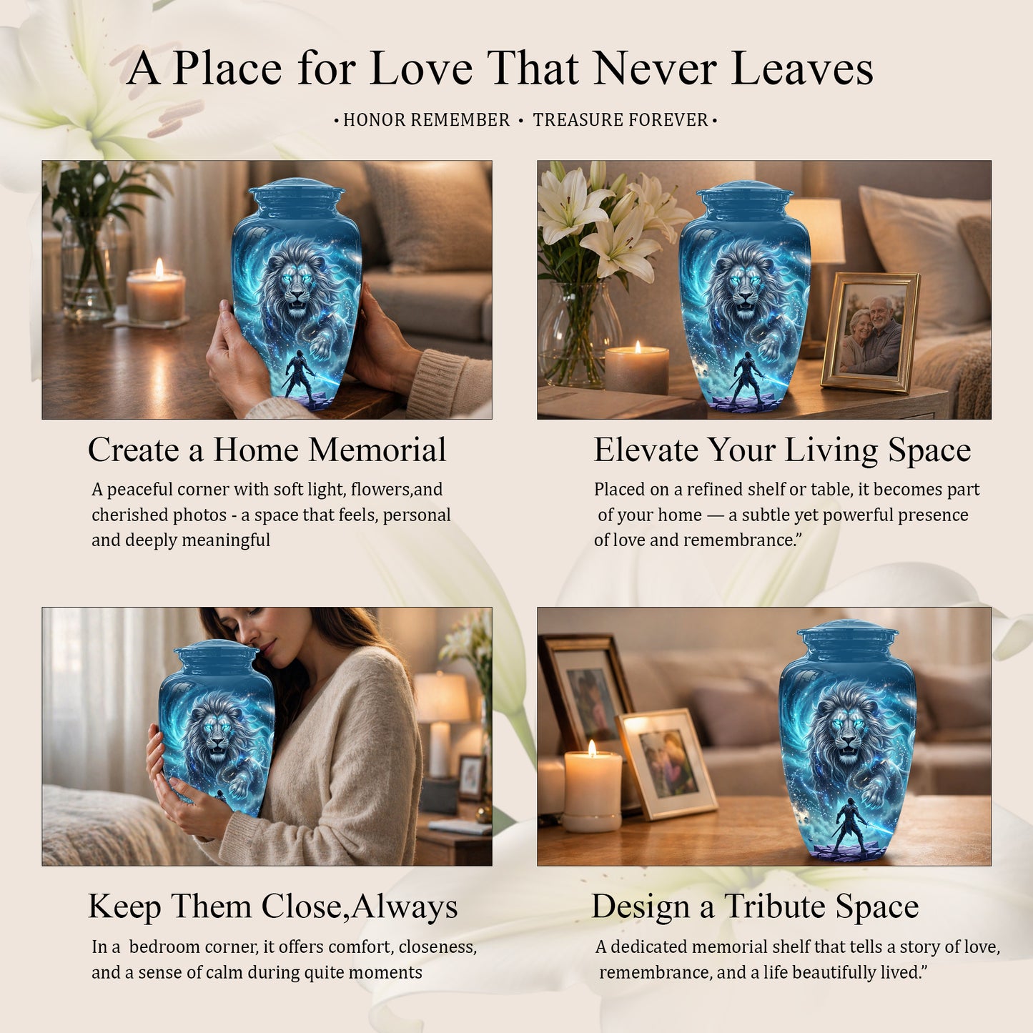 Celestial Cosmic Lion Cremation Urn - Lion Adult Male Memorial Tribute Urn