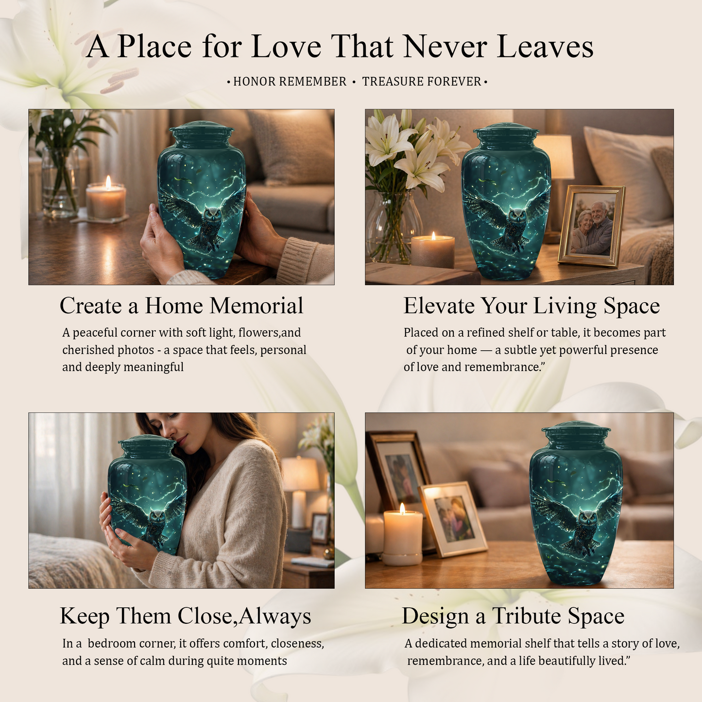 Flying Owl Cremation Urn - Night Owl Burial Urns For Human Ashes