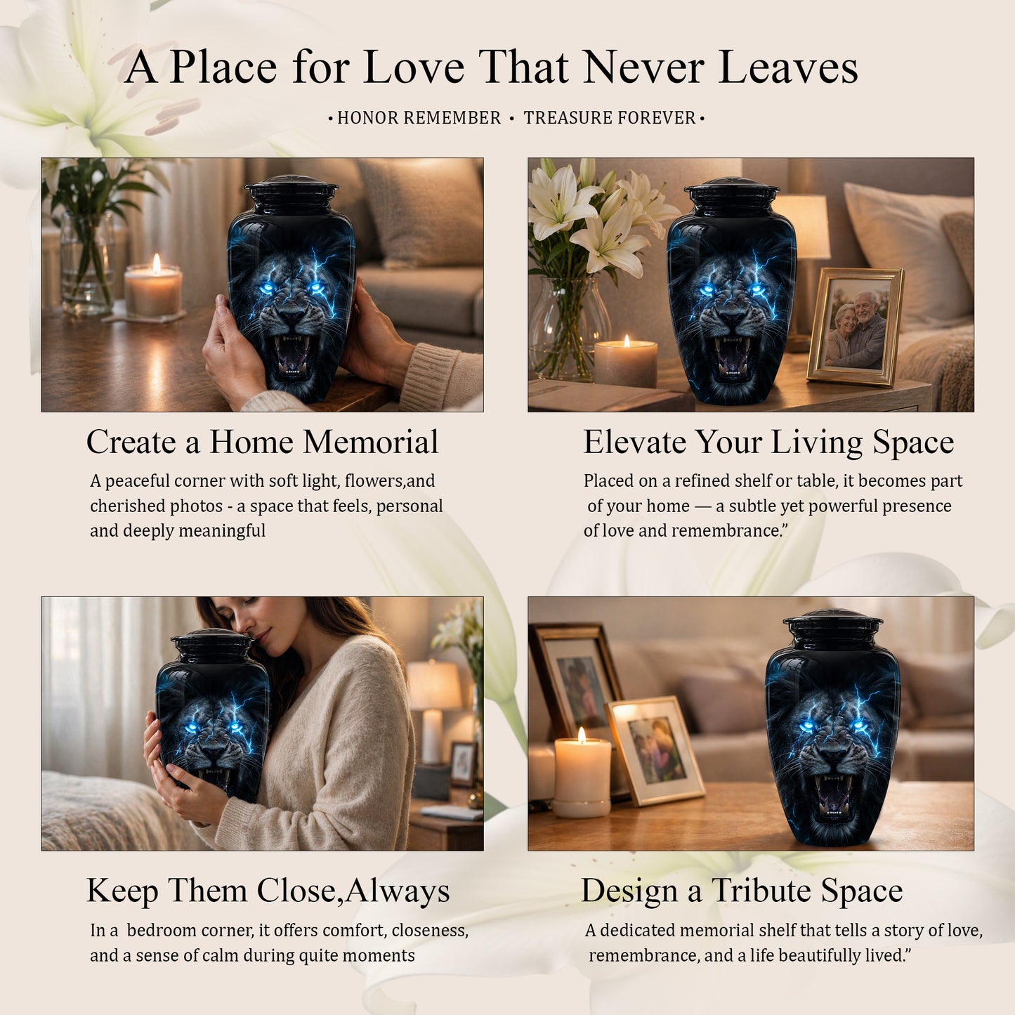 Black Lion Memorial Urns - Custom Handmade Burial Urns For Human Ashes