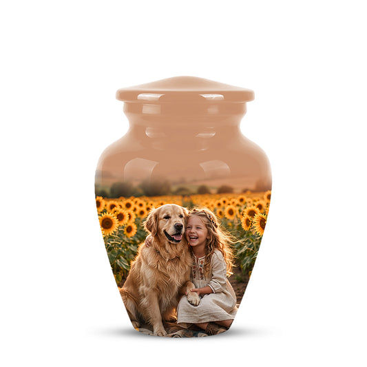 Golden Retriever With Girl - Beautifully Handcrafted Urns For Pet Ashes