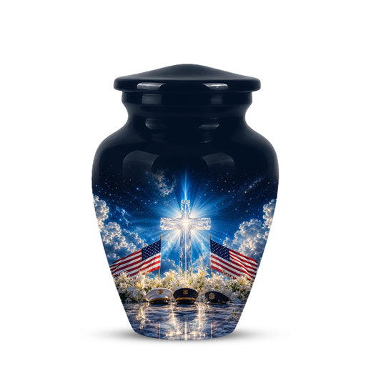 Military Cross Cremation Urn for human Ashes – American Flag Design