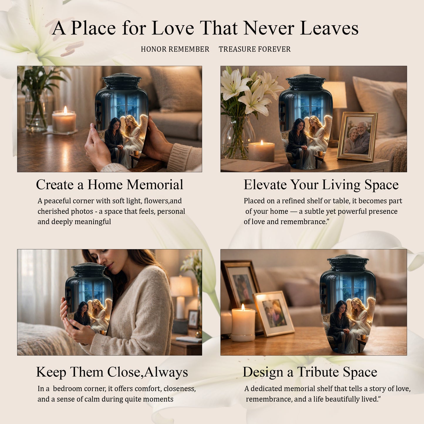 Black Angel Burial Urns - Personalized Memorial Urns For Mother Ashes