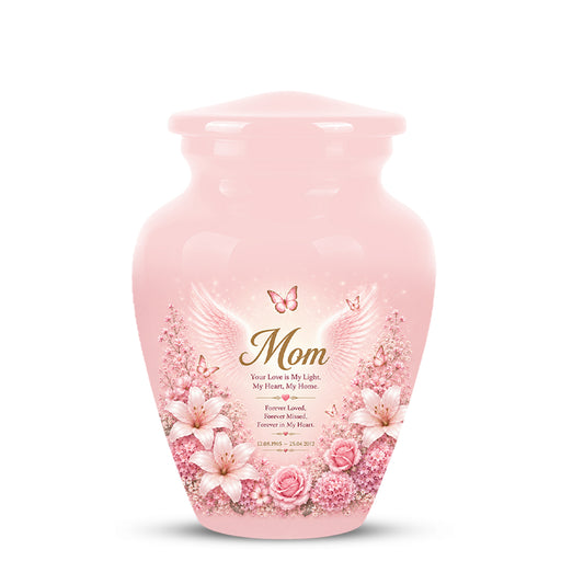 Angel Wings Funeral Urn for Mom – Pink Aluminium Burial Urn for Human Ashes