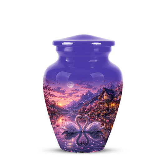 Couple Swan Cremation Urn - Purple Memorial Urns For Loved Ones Ashes