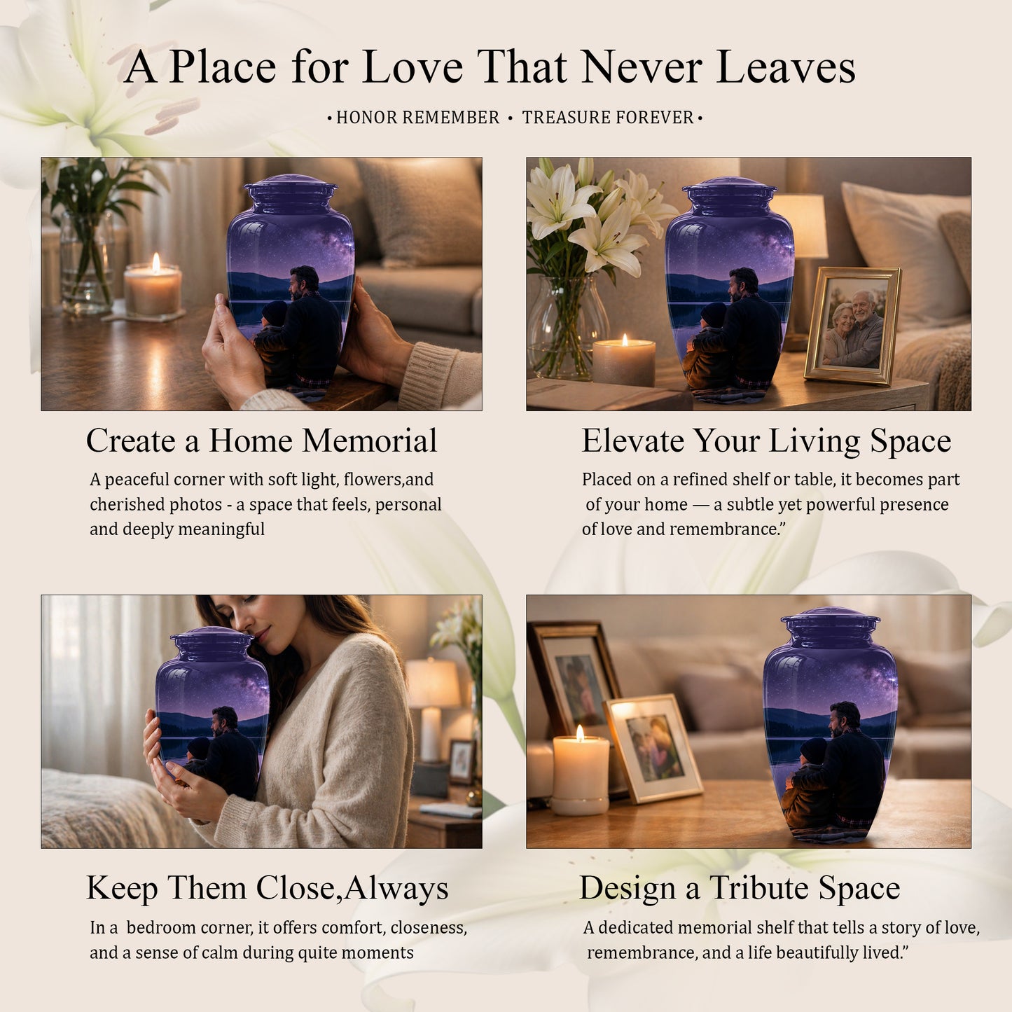 Father & Son Love Cremation Urn - Mountain Night Scenic Urns For Dad