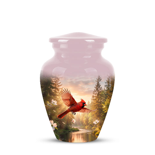 Red Flying Cardinal Bird - Personalized Memorial Urn For Human Ashes