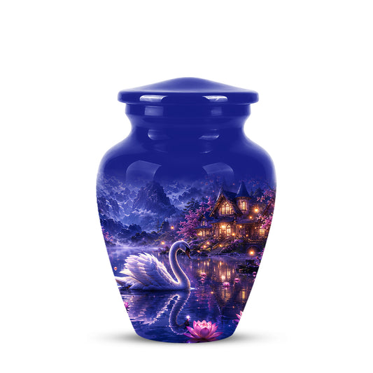 White Swan Cremation Urn - Night Landscape Funeral Urns For Human Ashes