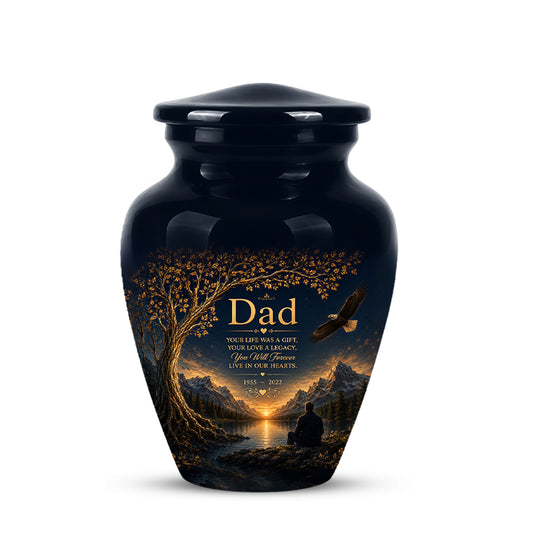 Mountain Memorial Urn for Dad – Black Funeral Urn for Human Ashes