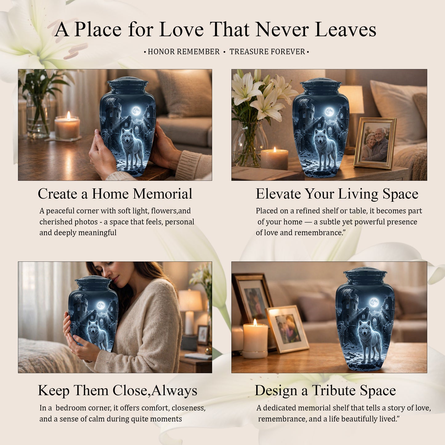 Night Wolf Memorial Urn - Moonlight Funeral Urns For Men & Women Ashes