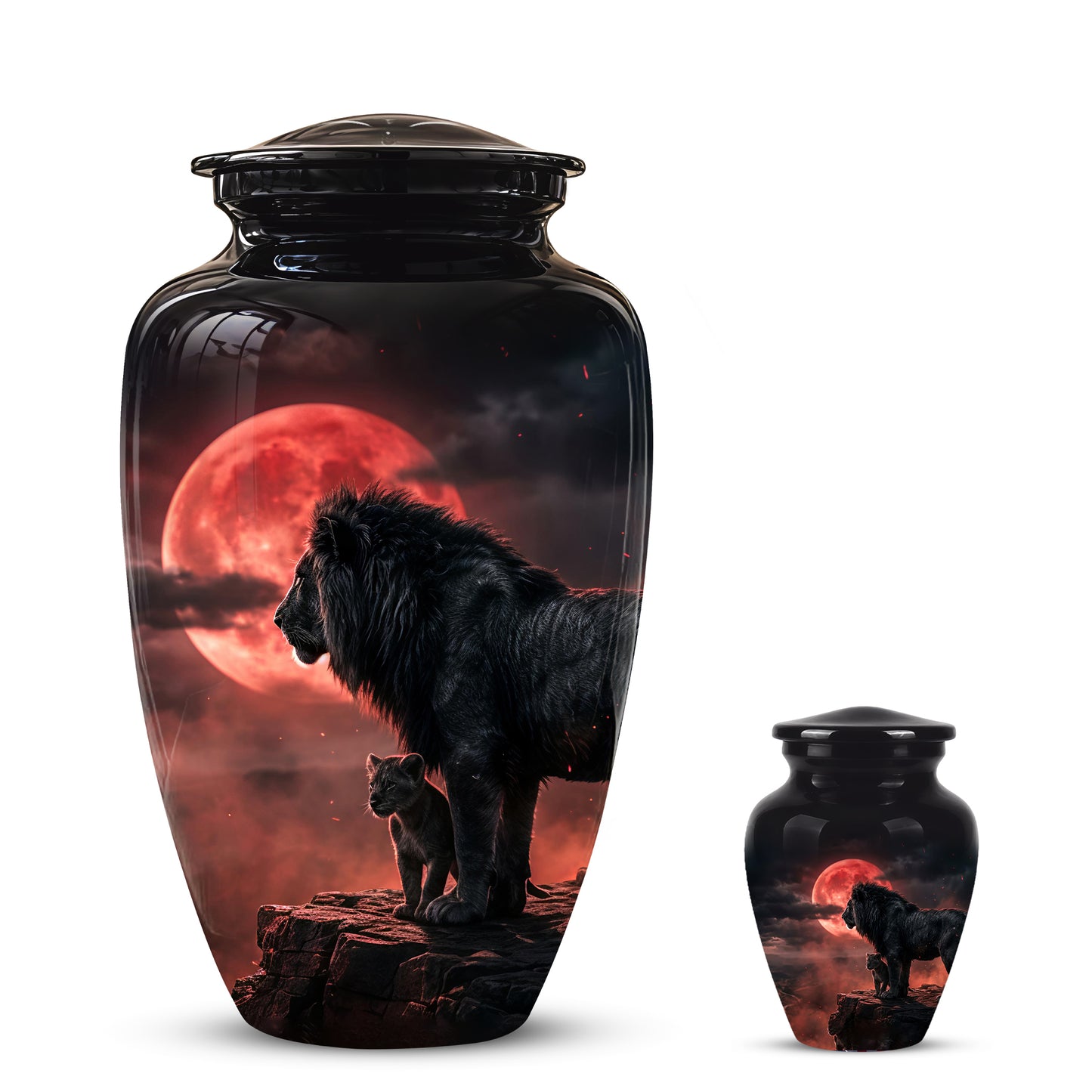 Lion With Cub Cremation Urn - Blood Moon Urns For Human Ashes