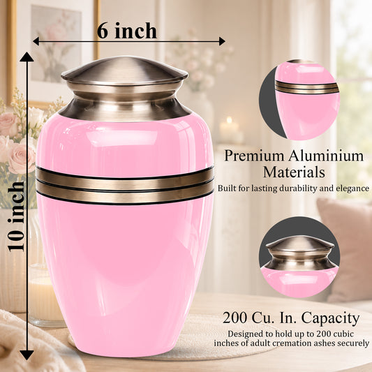Personalized Pink Color Cremation Urn - 10" Aluminium Urns For Mom Ashes