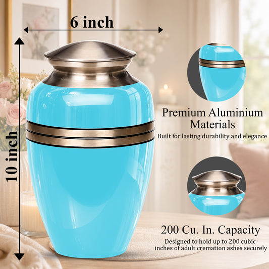 Personalized Sky Blue Cremation Urn - 10" Funeral Urns For Human Ashes