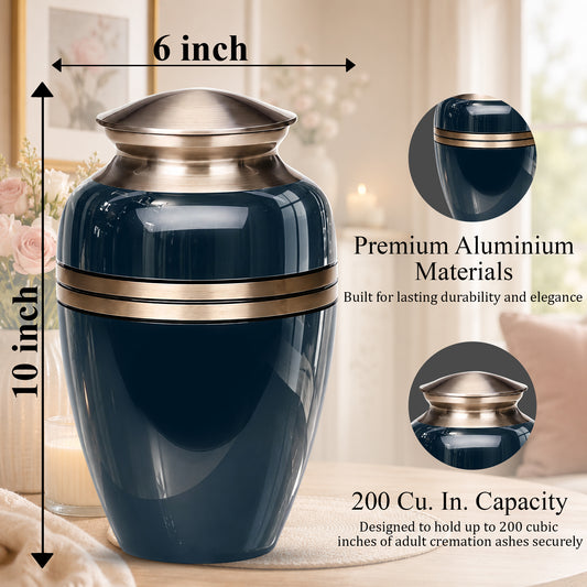 Midnight Blue Memorial Urn for Ashes | 10 Inch Aluminum Urn