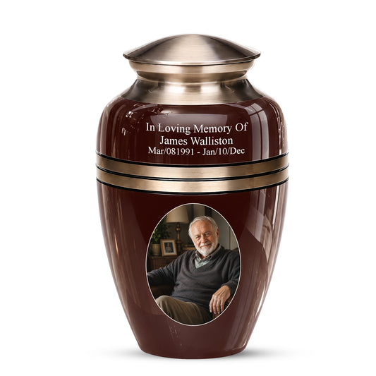 Personalized Rosewood Brown Memorial Urn - 10" Funeral Urn For Human Ashes