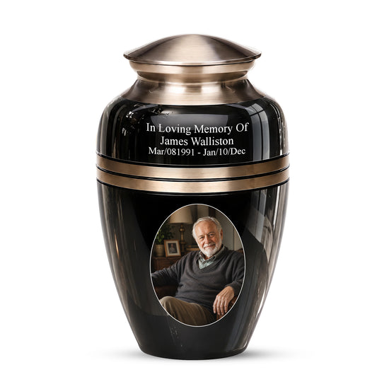 Personalized Black Memorial Urn for Ashes | 10 Inch Aluminum Cremation Urn
