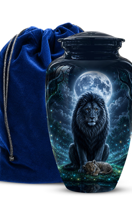 Lion And Moon Memorial Urn - Lion Adult Male Funeral Urns For Ashes