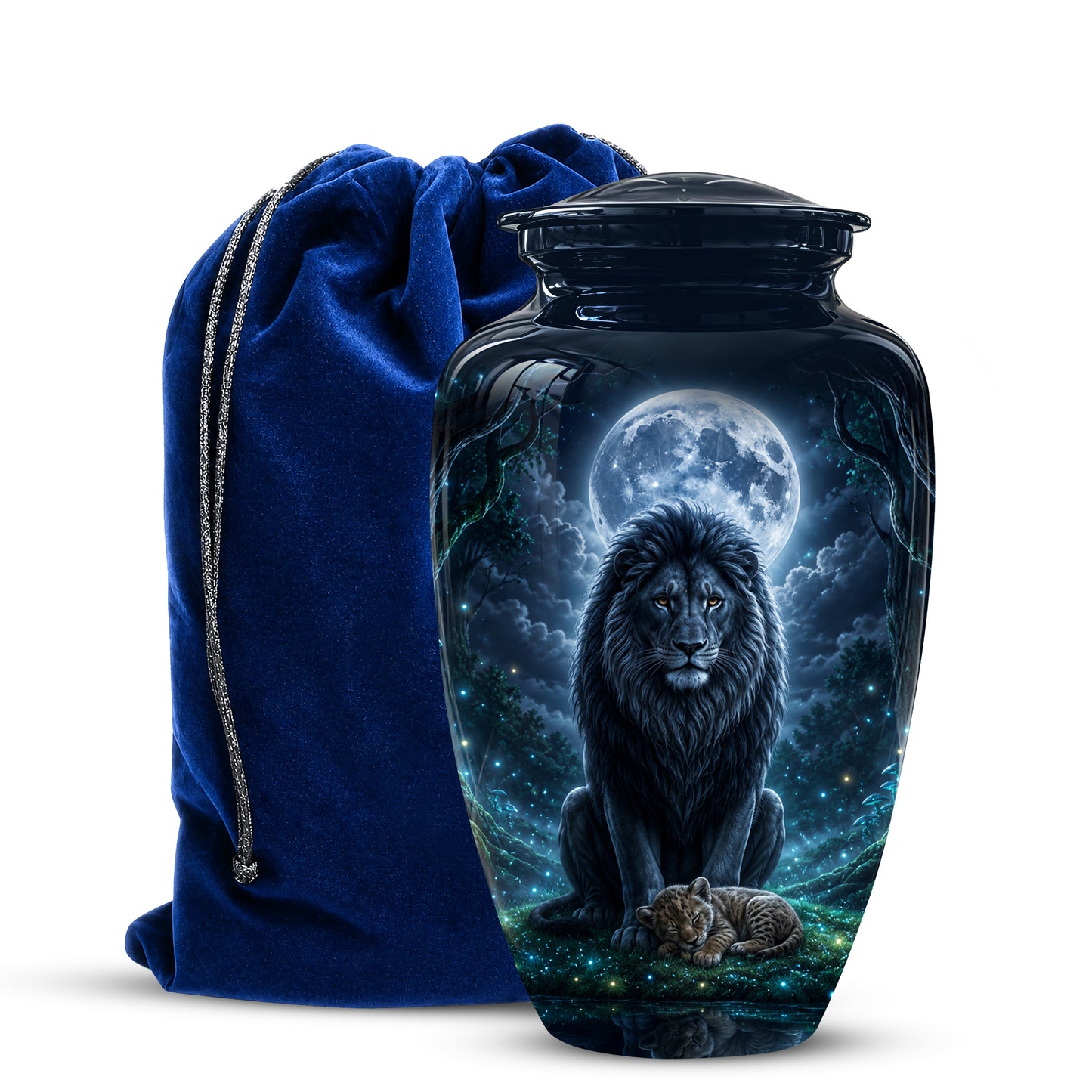 Lion And Moon Memorial Urn - Lion Adult Male Funeral Urns For Ashes