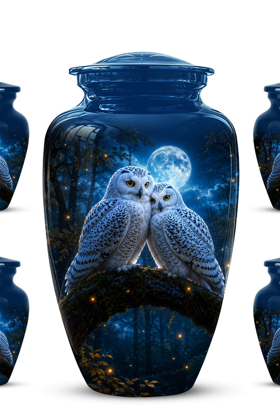Snowy Owls Cremation Urn - Moonlight Owl Funeral Urns For Human Ashes
