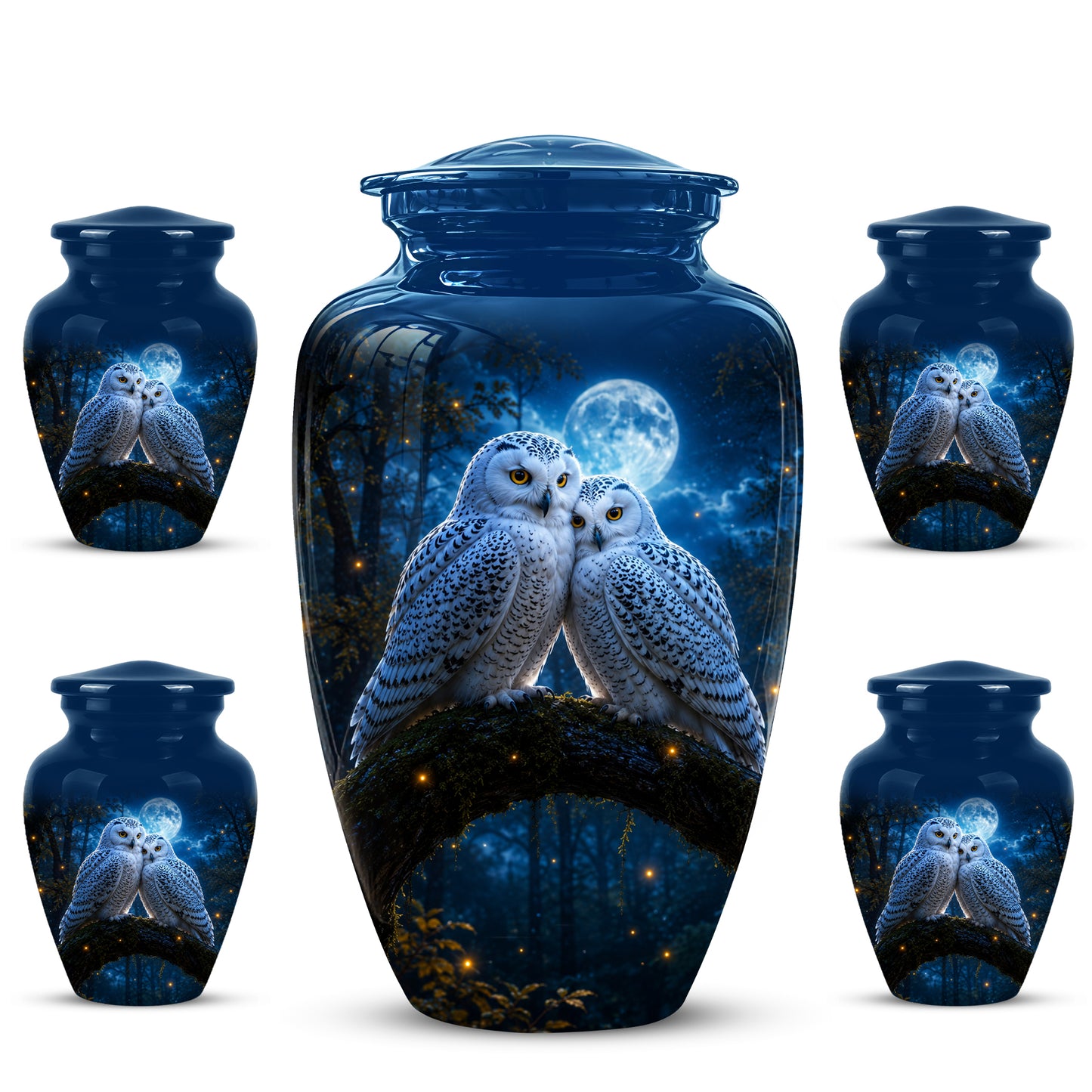 Snowy Owls Cremation Urn - Moonlight Owl Funeral Urns For Human Ashes