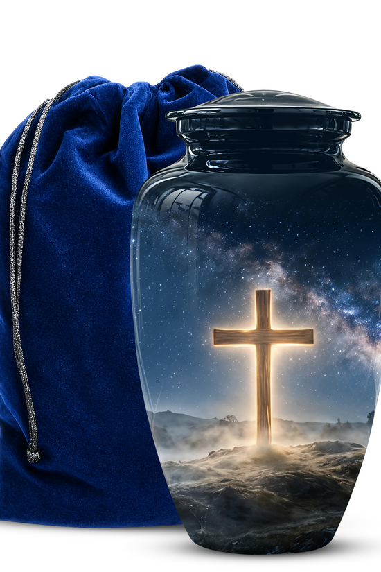 Jesus Cross In Night Sky Urn - Artistic Funeral Memorial Urns For Human Ashes