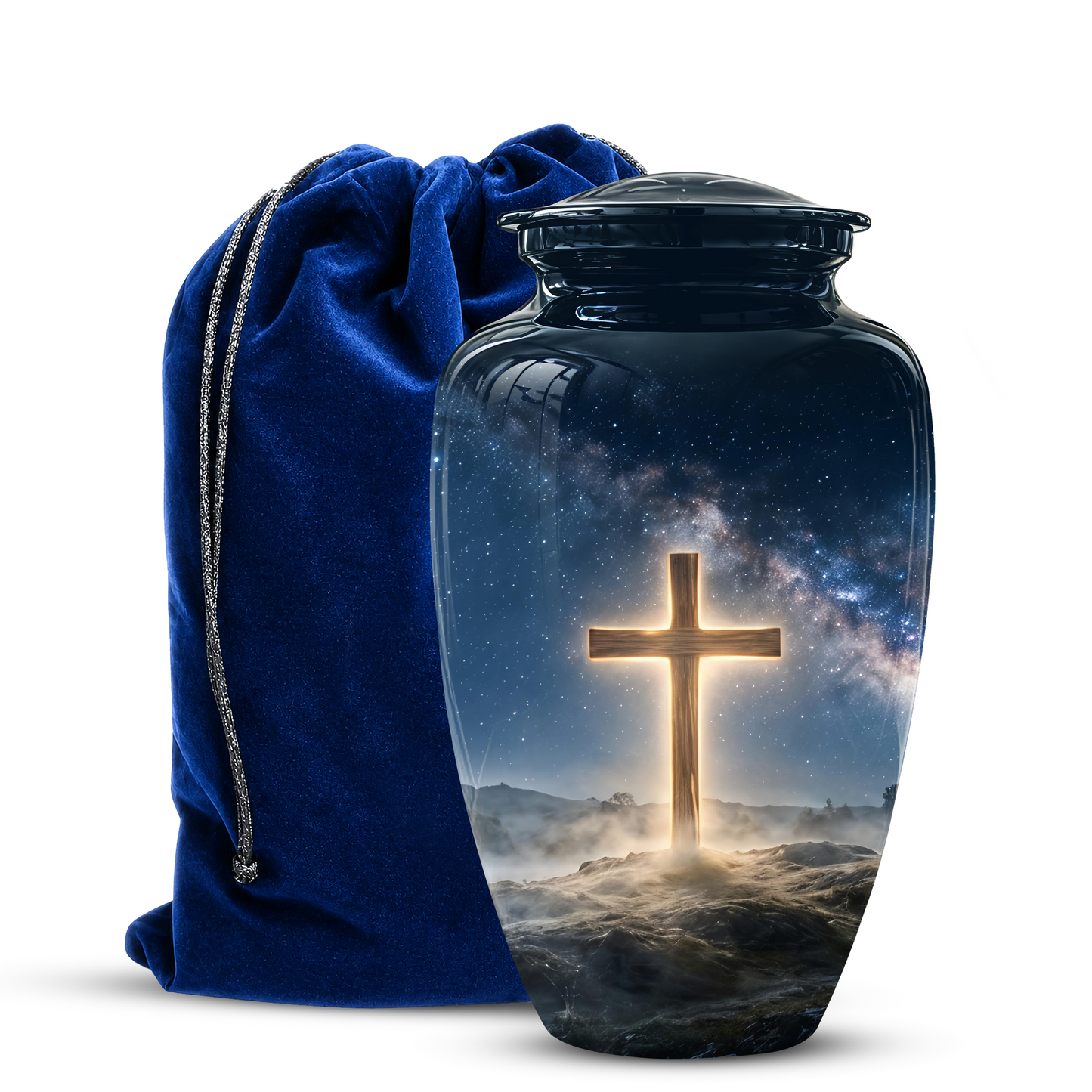 Jesus Cross In Night Sky Urn - Artistic Funeral Memorial Urns For Human Ashes
