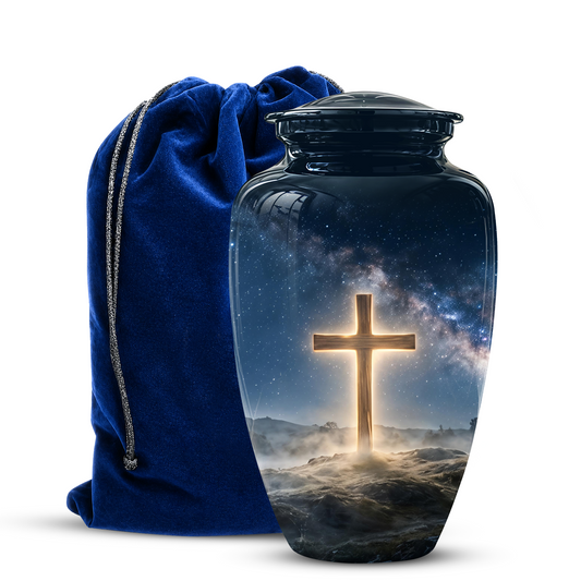 Jesus Cross In Night Sky Urn - Artistic Funeral Memorial Urns For Human Ashes