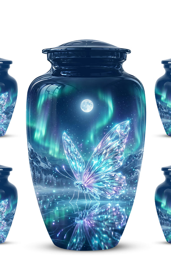 Glowing Butterfly Cremation Urn - Beautiful Blue Memorial Urns For Mom
