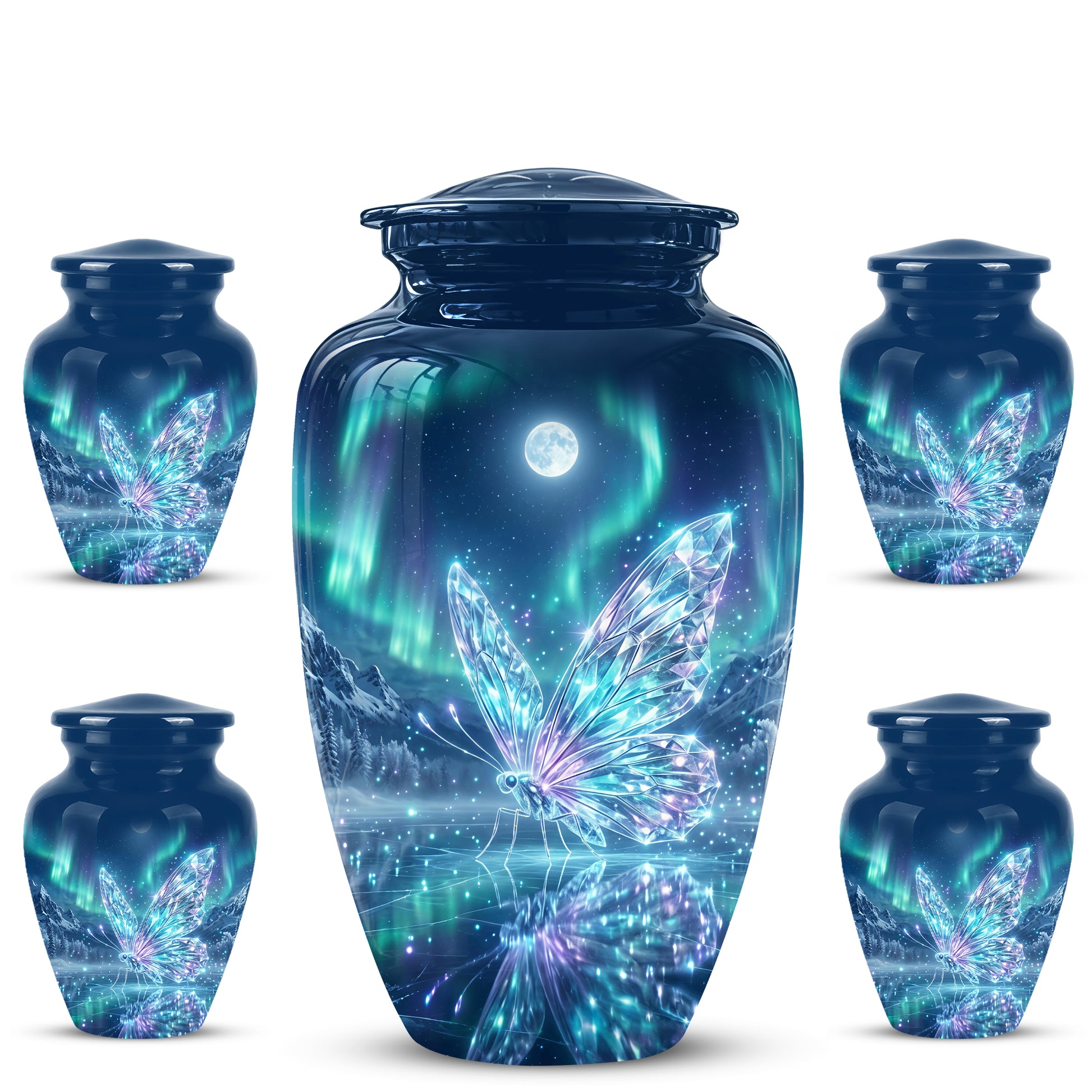Glowing Butterfly Cremation Urn - Beautiful Blue Memorial Urns For Mom
