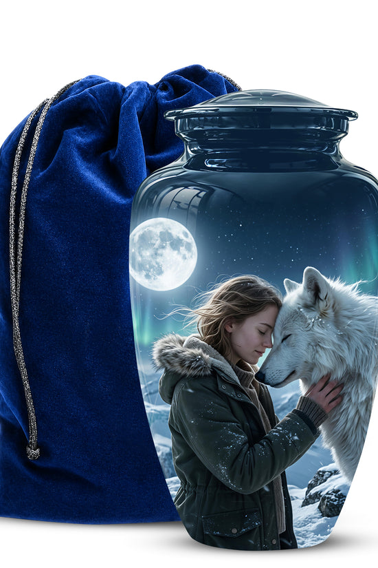 White Wolf Memorial Urn for Ashes - Custom Engraved Urns For Human