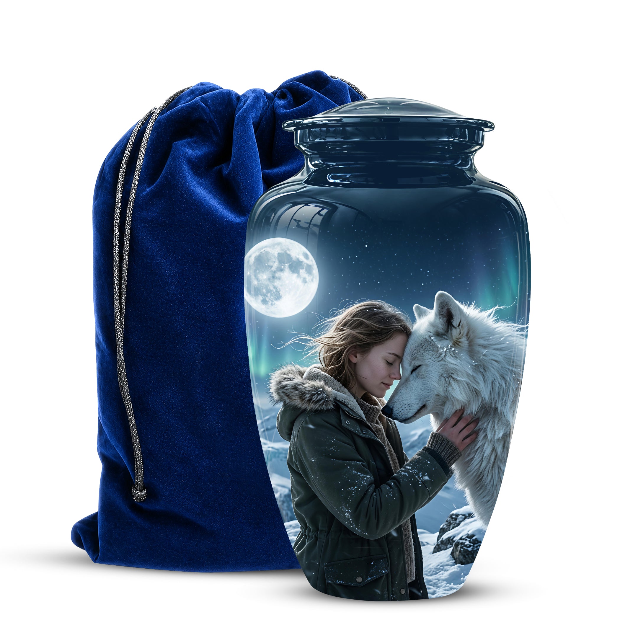 White Wolf Memorial Urn for Ashes - Custom Engraved Urns For Human