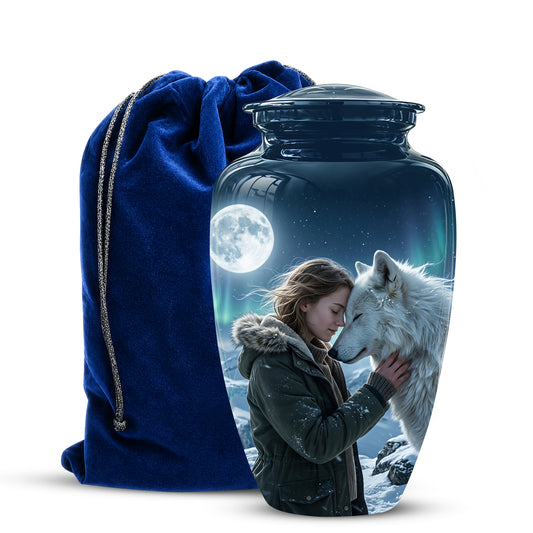 White Wolf Memorial Urn for Ashes - Custom Engraved Urns For Human