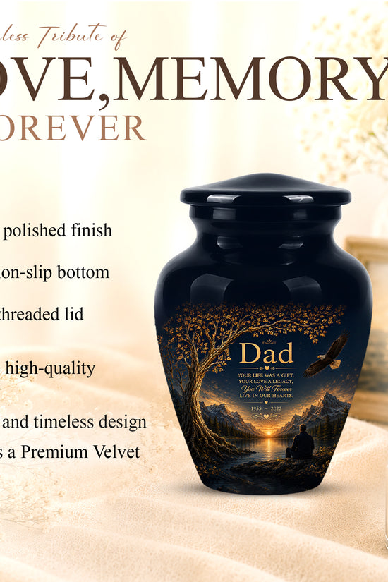 Mountain Memorial Urn for Dad – Black Funeral Urn for Human Ashes