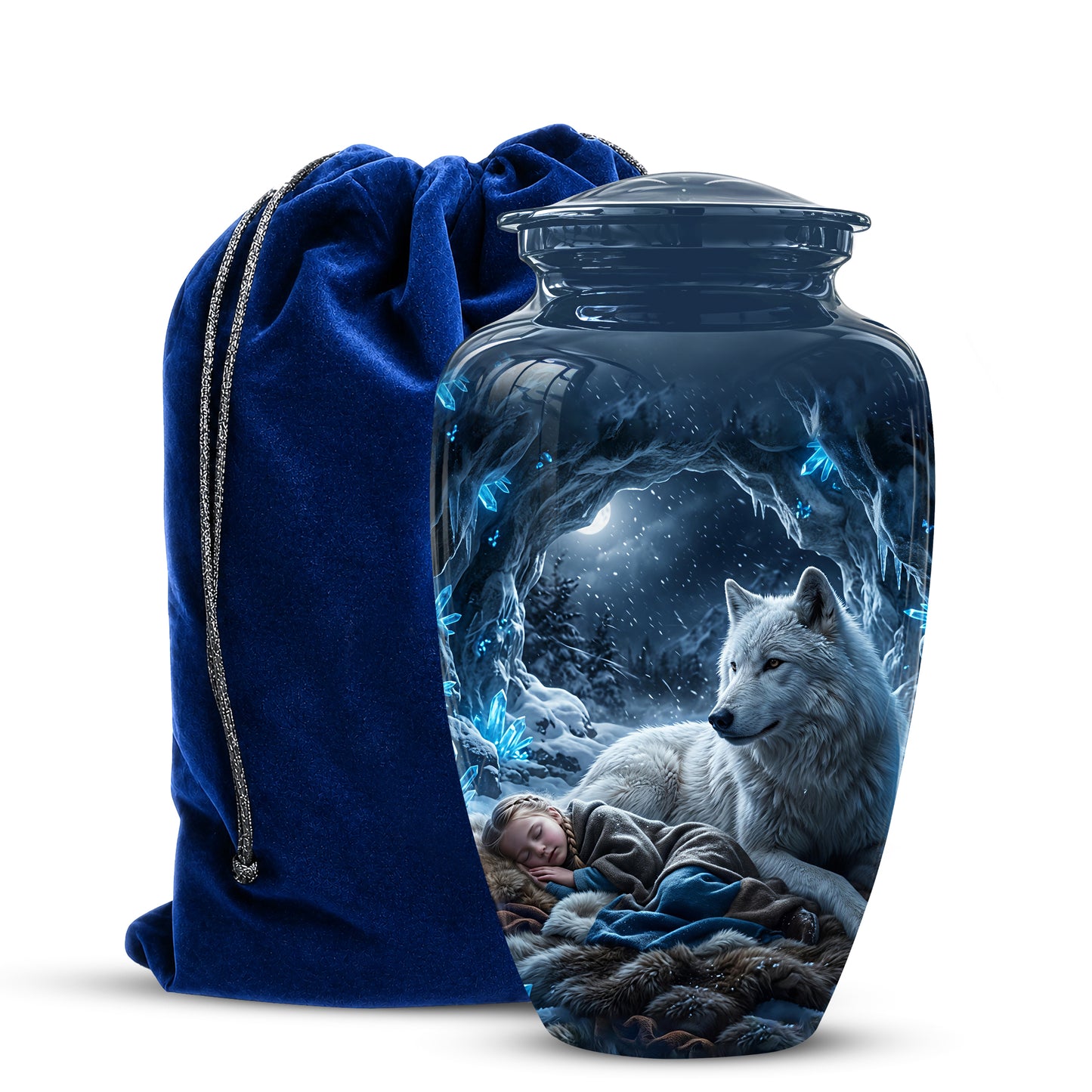 White Wolf With Girl Urn - Custom Memorial Urns For Men & Women Ashes