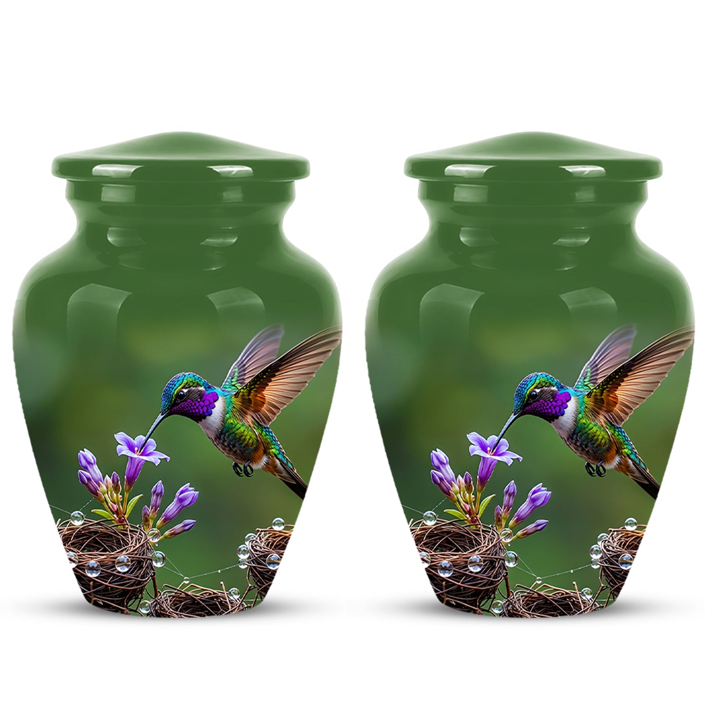 Colorful Hummingbird Memorial Urn - Green Burial Urns For Women Ashes