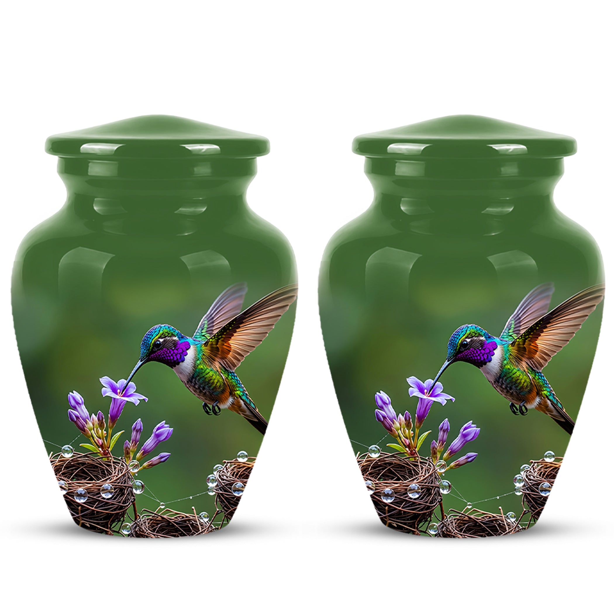 Colorful Hummingbird Memorial Urn - Green Burial Urns For Women Ashes