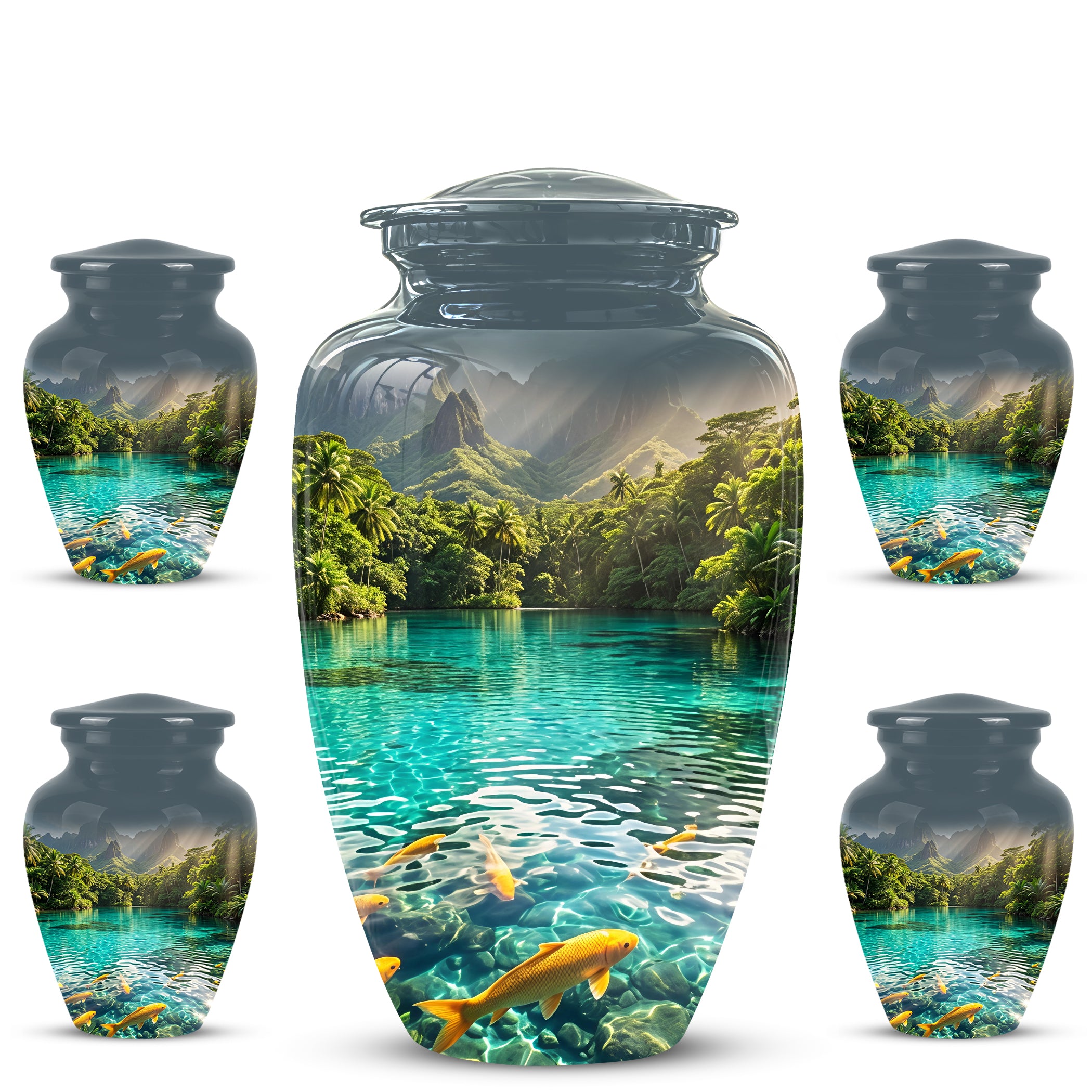 Koi Fish Themed Urn - Handcrafted Memorial Eternal Rest Urn For Ashes