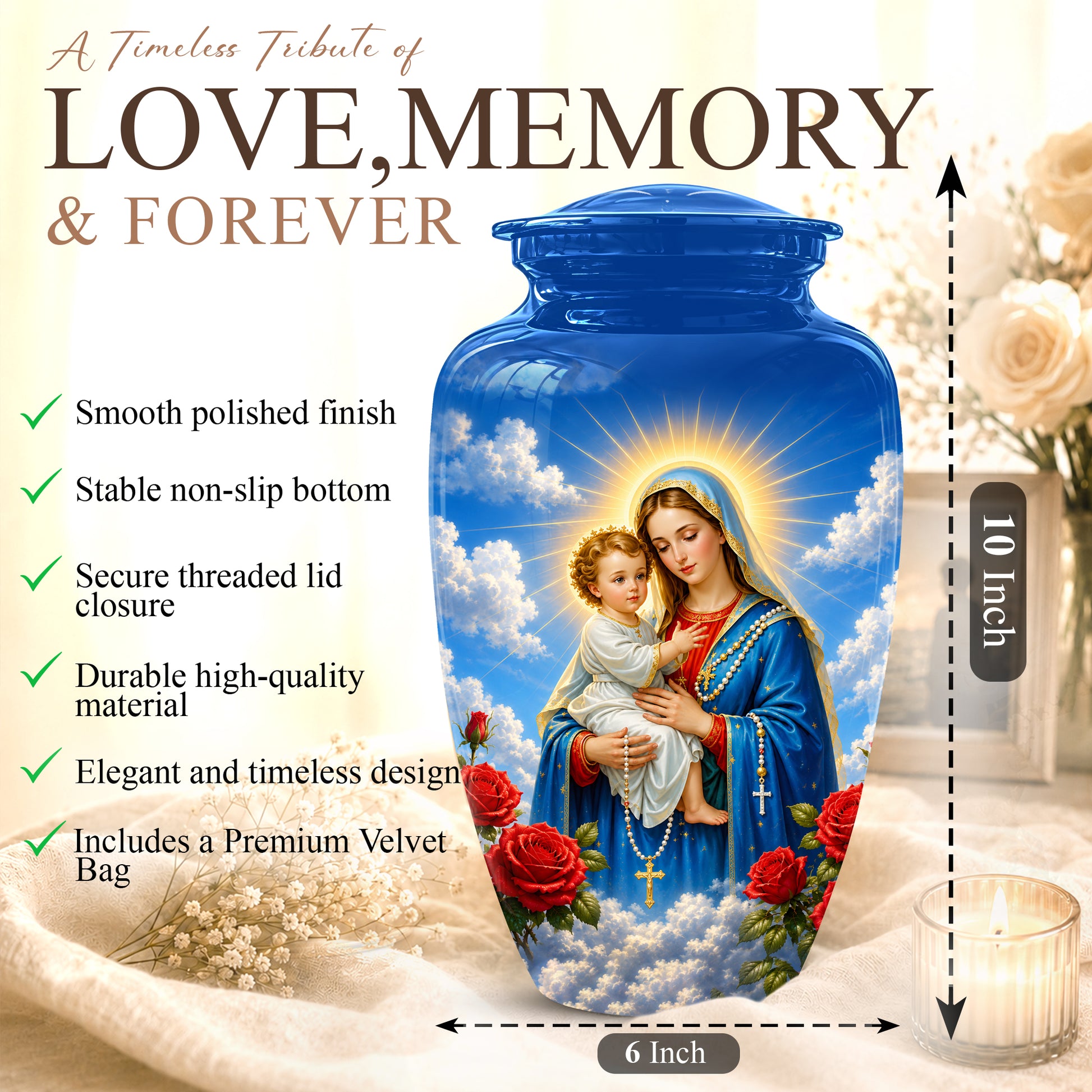 Catholic Virgin Mary & Baby Jesus Urn - Personalized Spiritual Urns