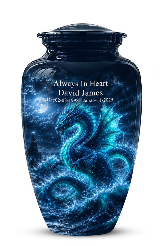 Mystical Blue Dragon Cremation Urn - Custom Handmade Burial Urns