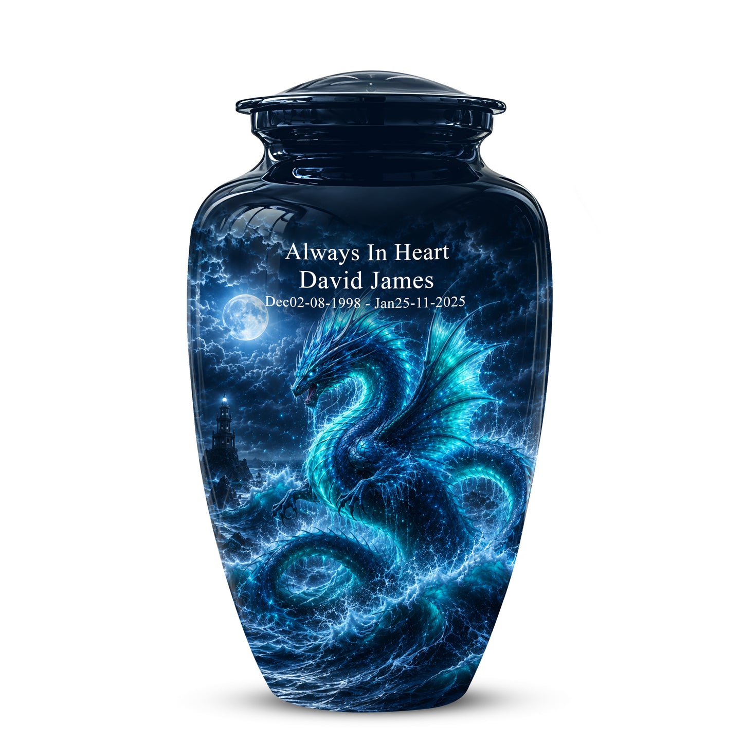 Mystical Blue Dragon Cremation Urn - Custom Handmade Burial Urns