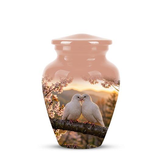 White Couple Dove - Peaceful Memorial Urns To Tribute Lover's Ashes