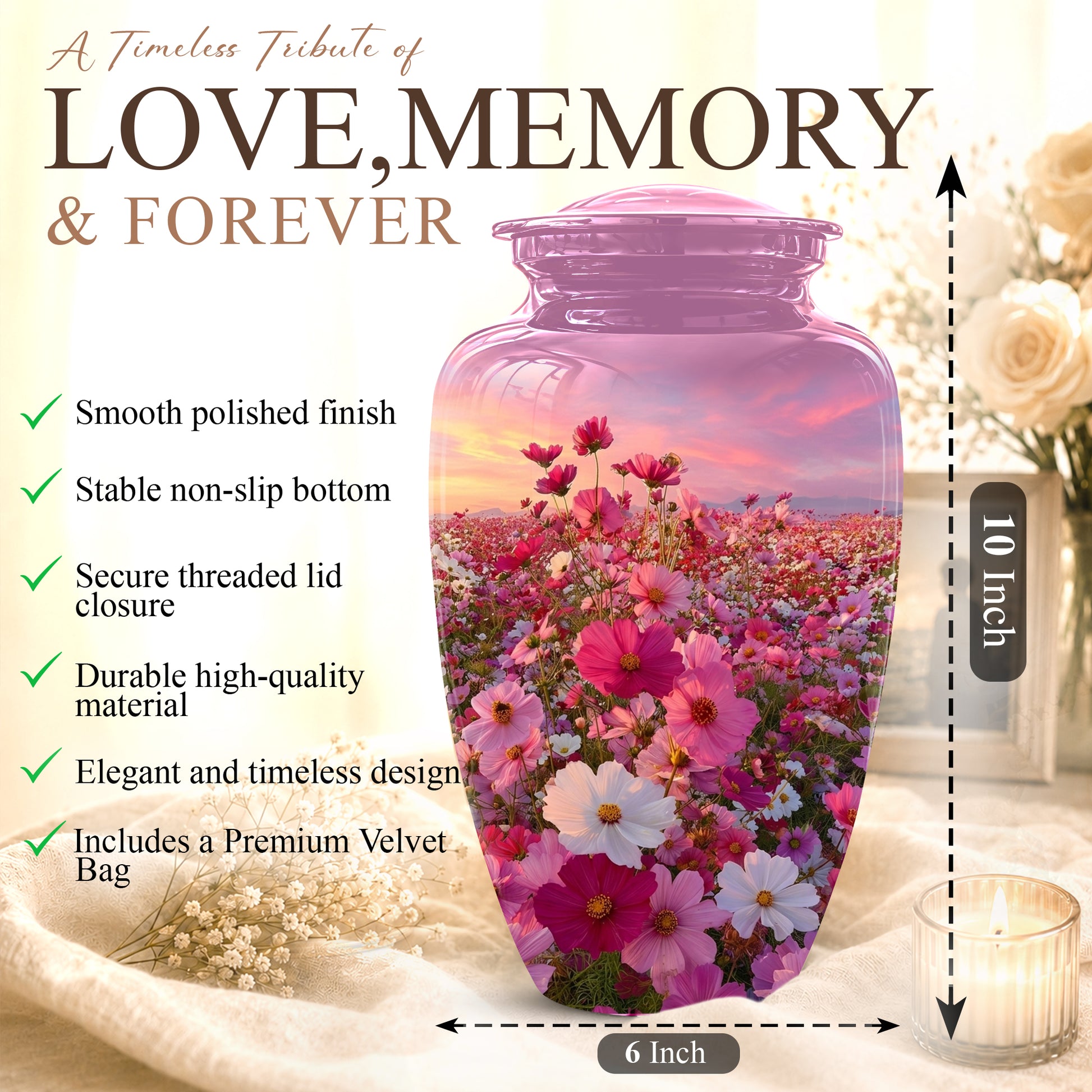 Flower Field Cremation Urn - Decorative Premium Funeral Urns On Sale