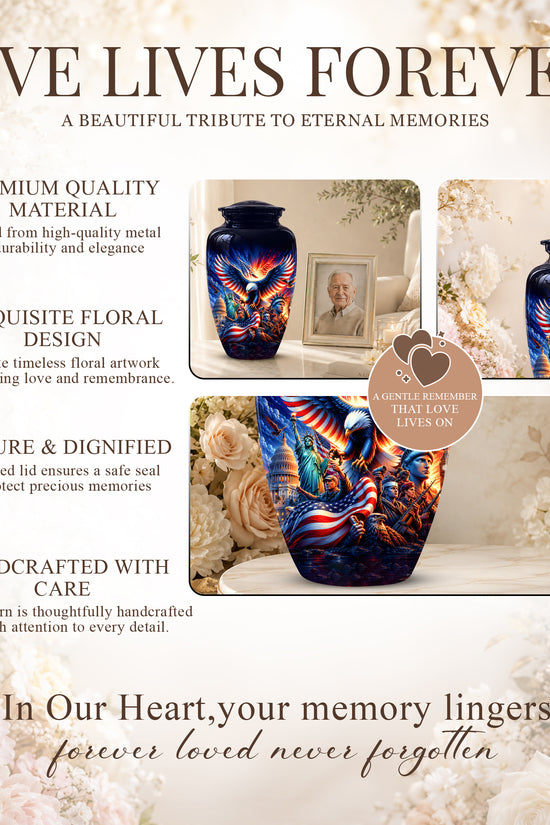 Custom Veteran Cremation Urn - American Flag & Eagle Urns For Ashes
