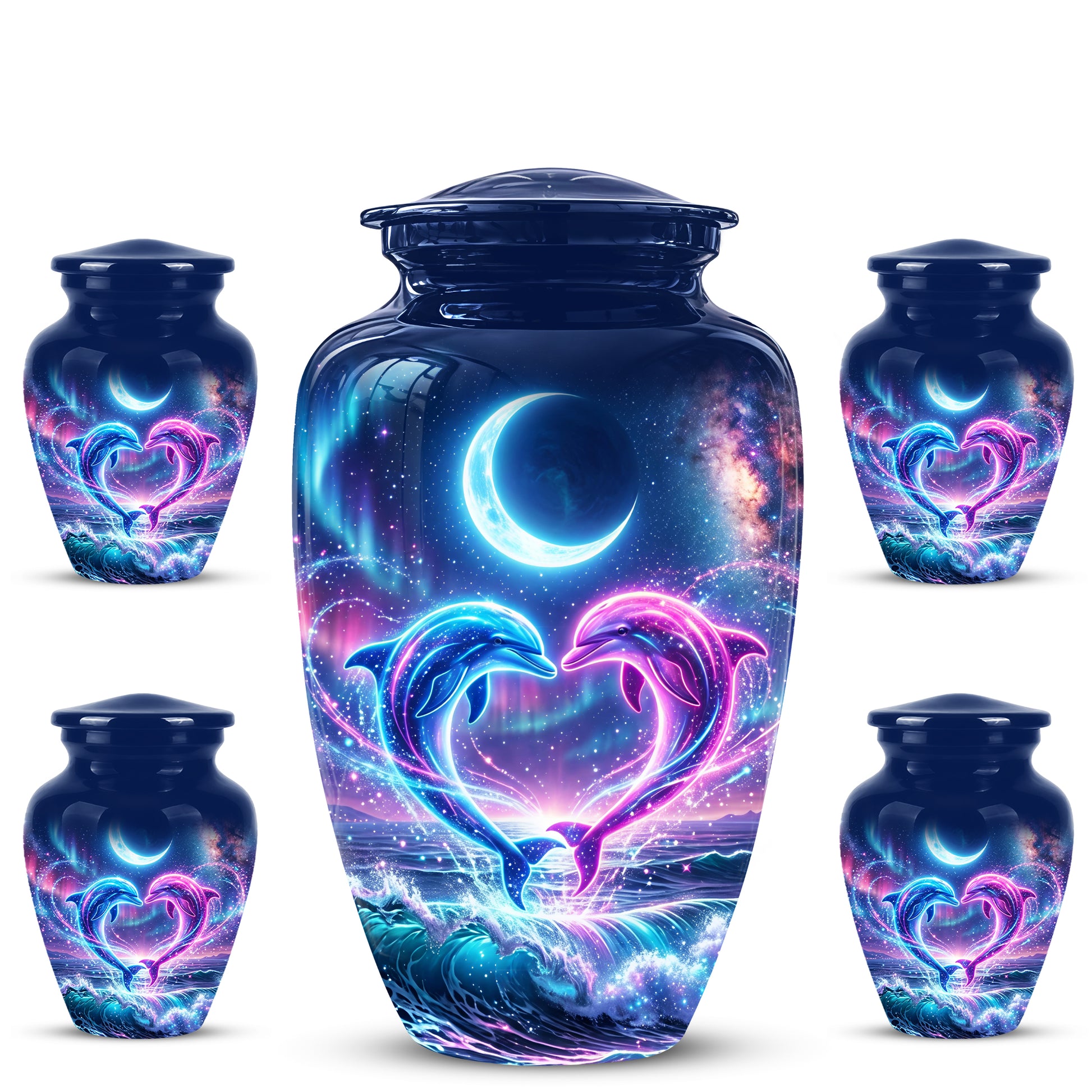 Heart Dolphin Cremation Urn for Ashes – Celestial Moon Memorial Urns