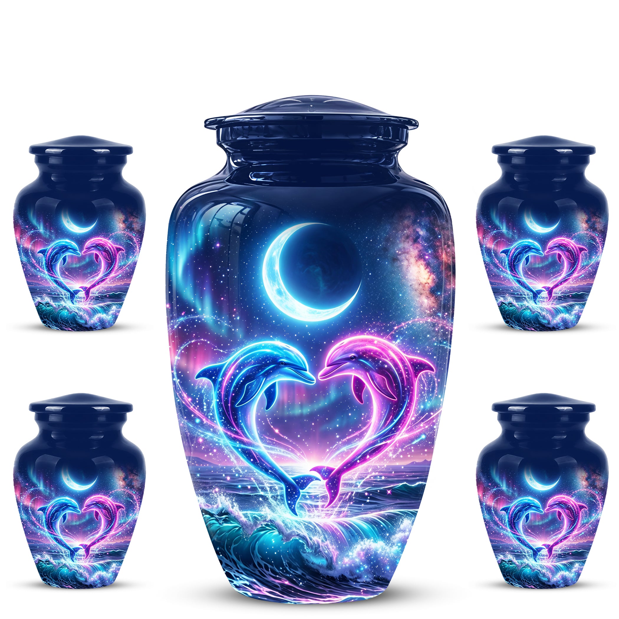 Heart Dolphin Cremation Urn for Ashes – Celestial Moon Memorial Urns