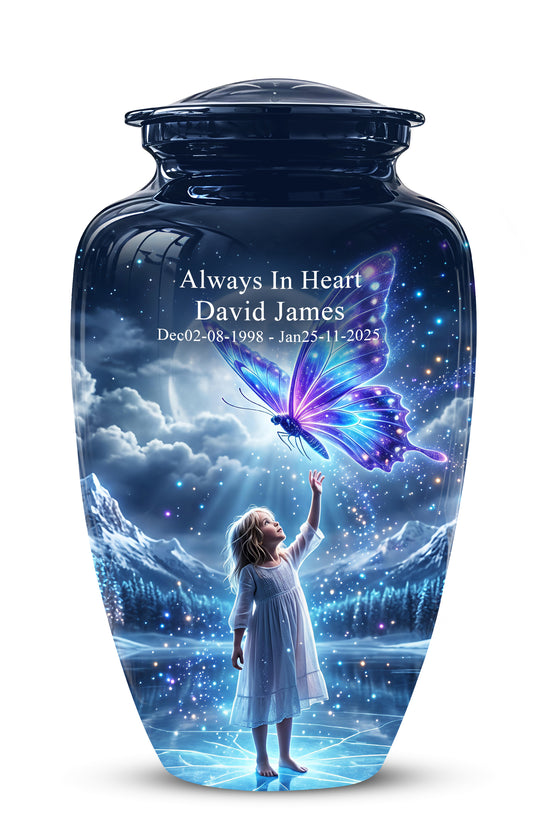 Colorful Butterfly With Girl Child - Beautiful Funeral Urns For Ashes